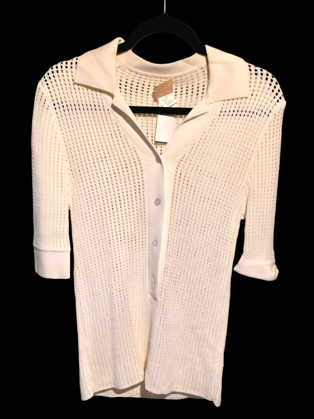 Luci Va Barneys New York Cream Open-Knit Button Front Sweater